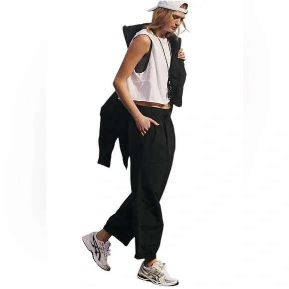 Free People FP Movement Black Pants Womens Offsides Belt Buckle Pockets Size S - Picture 4 of 14